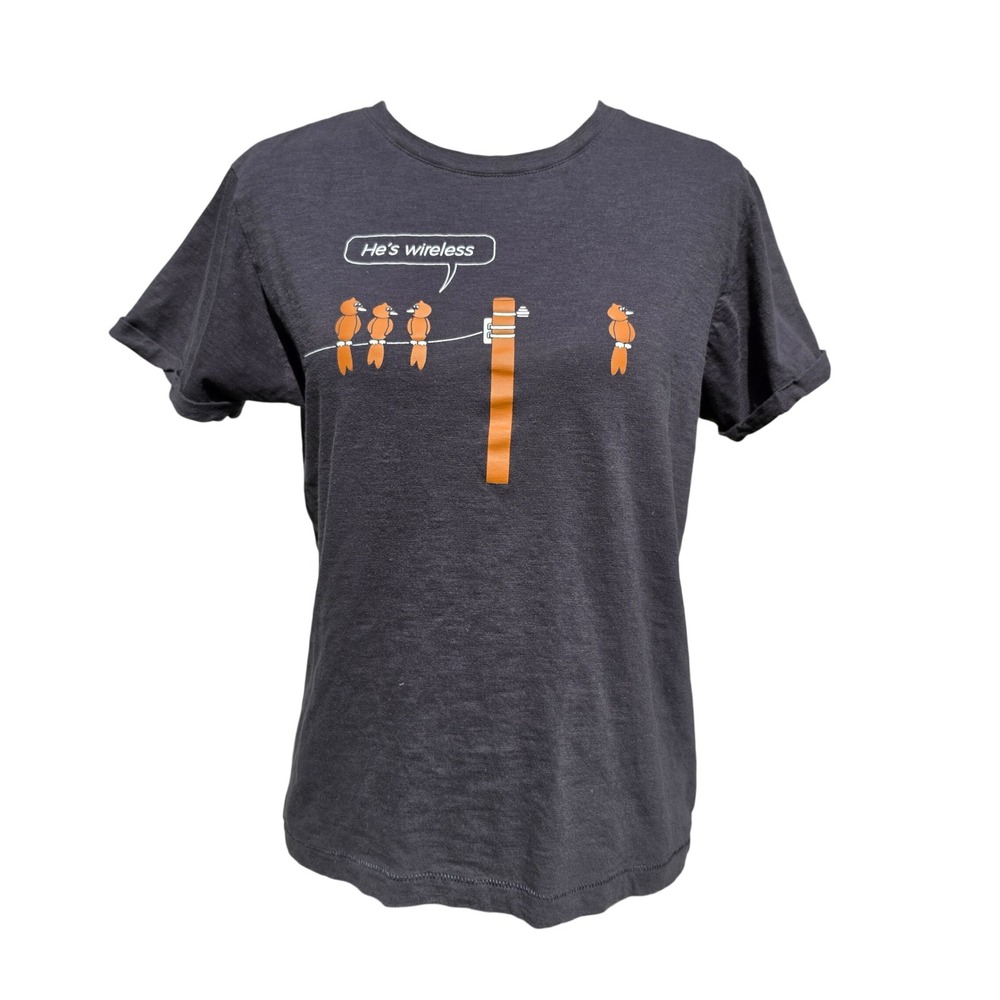B&C Collection Hes Wireless Bird Graphic T-Shirt Charcoal Black Cotton BC0099 M